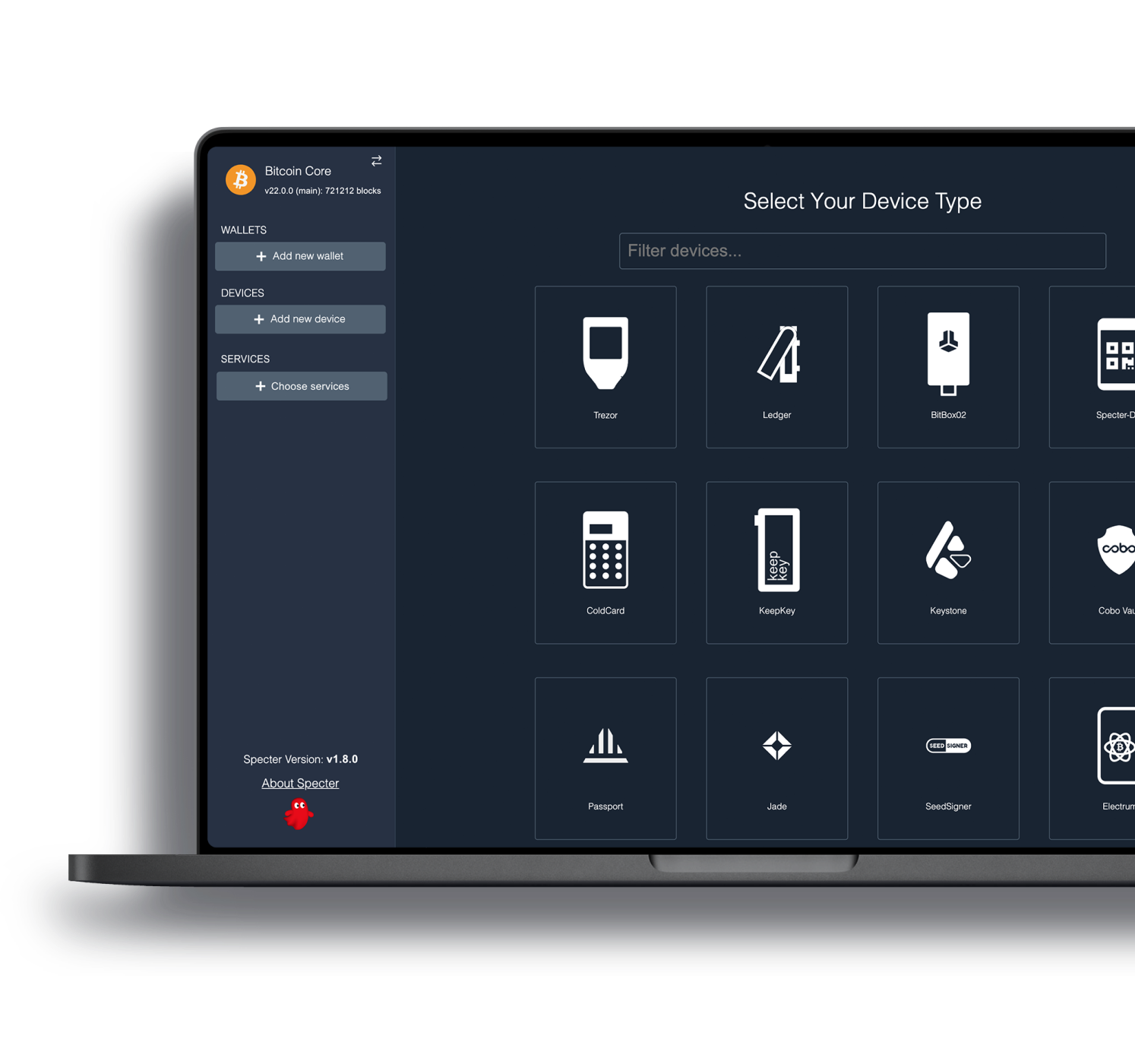 Specter Desktop - Add your devices interface